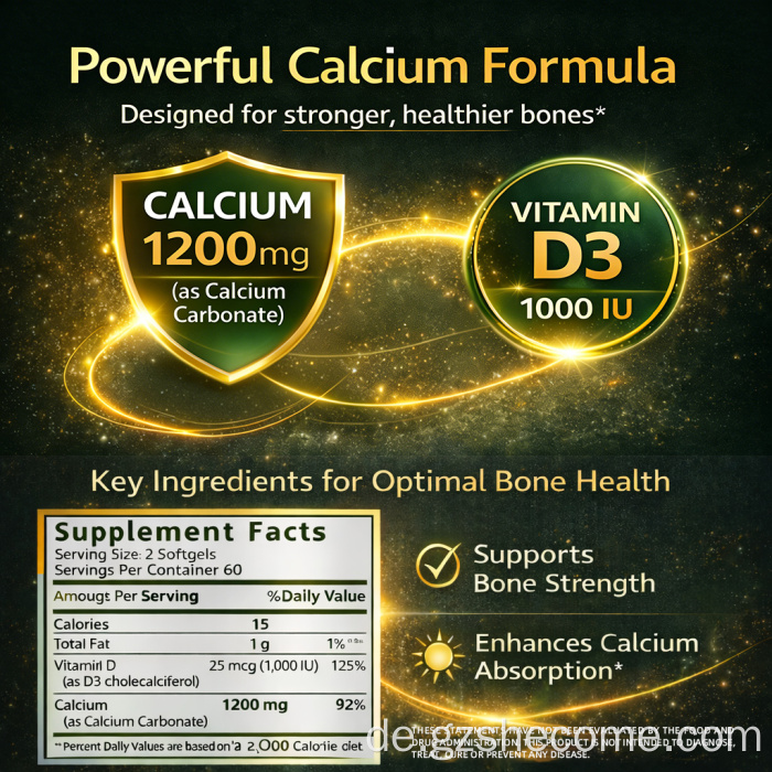 Shecome Calcium Softgels Vitamin D3 Unterstützung der Knochengesundheit
